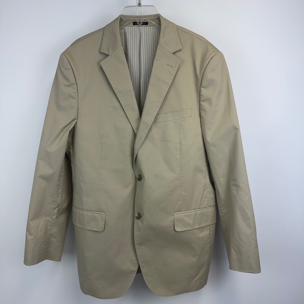 Flynt Bourne Mens 42R Blazer Tan Khaki 100%‎ Cotton 2 Button Sport Coat Jacket